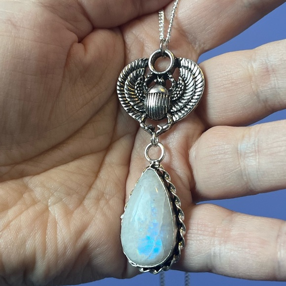Moonstone Scarab Necklace, Ancient Egyptian talisman, moonstone scarab beetle - Picture 12 of 13